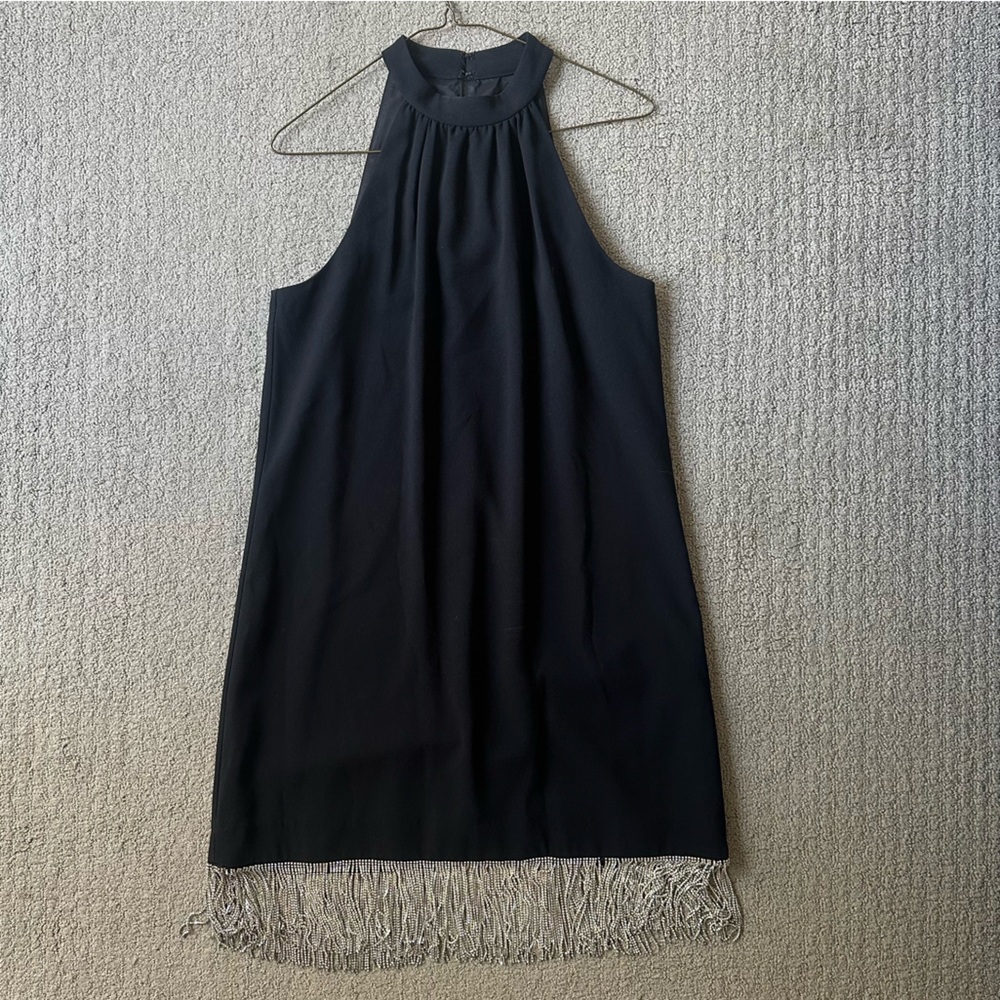 Trina Turk Black Halter-neck Dress with Rhinestone Accents